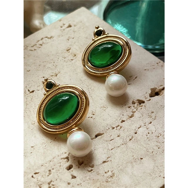 Brass With 18K Gold Retro Green Heart Drop Earrings Women Jewelry Punk  Party Gown Runway Korean Japan INS Boho Top - AliExpress