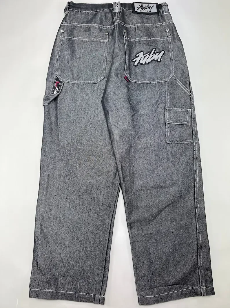 FUBU Baggy Jeans Street Wear Harajuku Retro Embroidered Jeans for Mens and Womens Hip Hop Rock Fashion High Waist Wide Leg Jeans 4