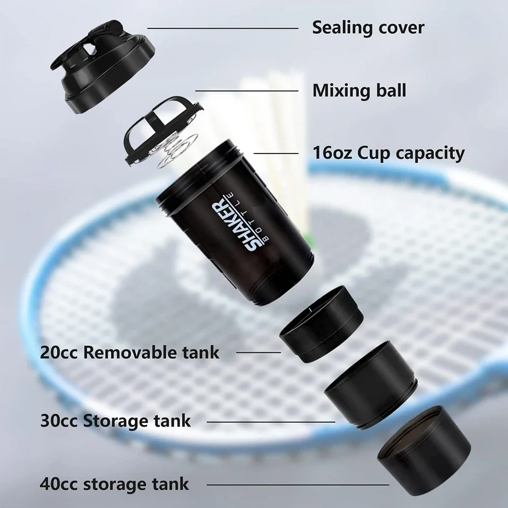 Description Picture 3 of item3 Layers Shaker Protein Bottle Powder Shake Cup Water Bottle Plastic Mixing Cup Body Building Exercise Bottle