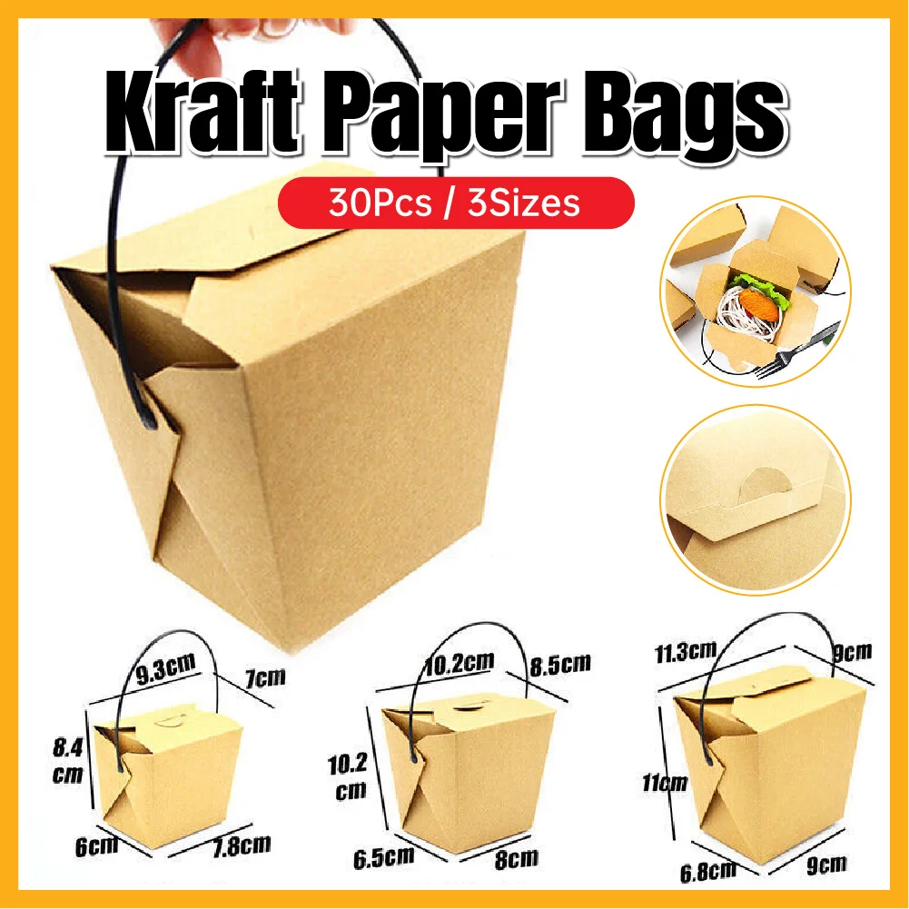 Noodle Boxes W/Handle Paper Cardboard 8,16 & 26oz Disposable Food Takeaway Boxes
