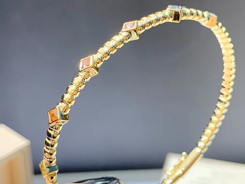 KUGG 18K Yellow Gold Bracelet Fashion Princess Cut Real Natural Aquamarine Spring Design Exquisite Party Jewelry for Women