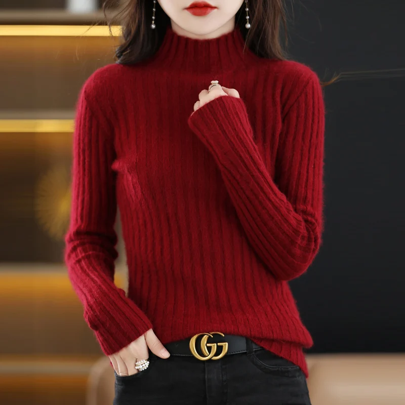 

AutumnWinter New Half Height Collar Long Sleeved Knit Shirt Mink Cashmere Sweater Soft Comfortable Casual Fashion Slim Pullover