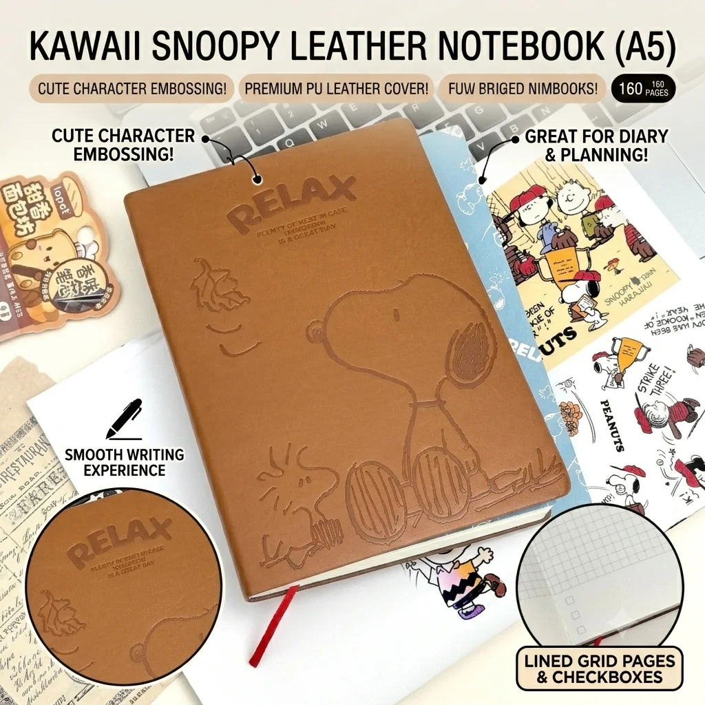 Cuaderno de Snoopy A5 de Cuero Vintage