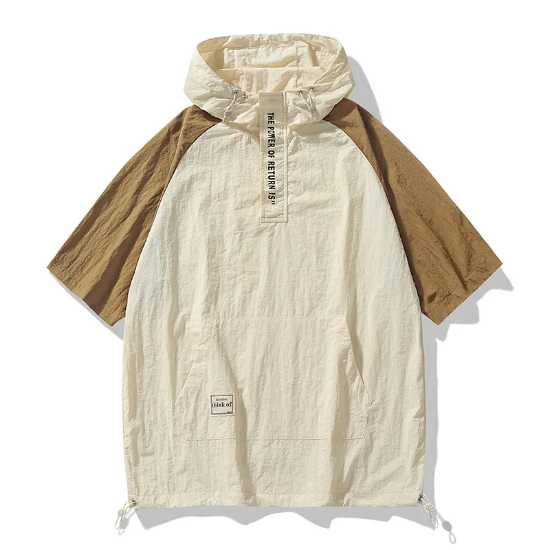 Large Size Short-sleeved T-shirt Men's Summer Trendy Students Loose All-match Hooded Half-sleeved Swedshirt