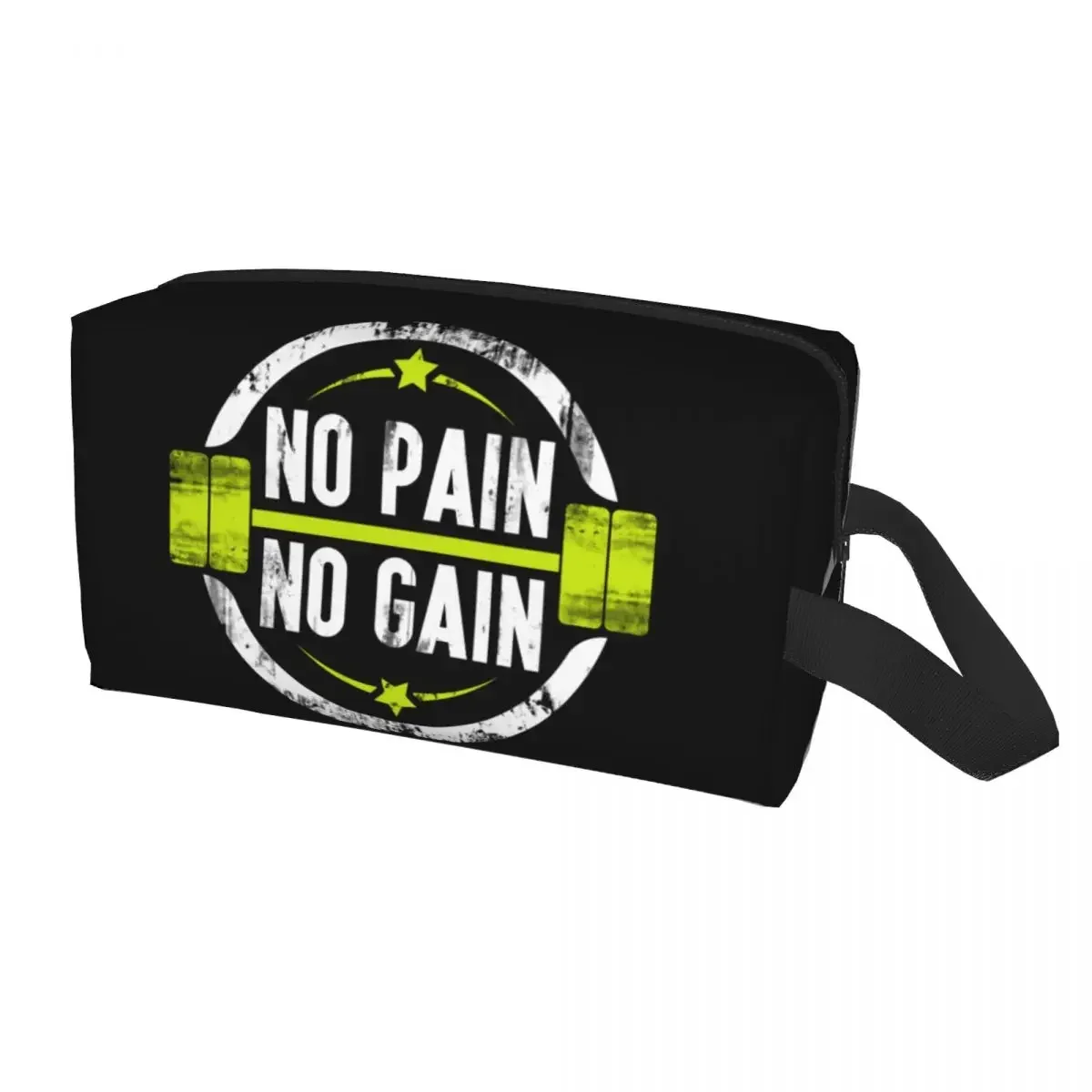 

Custom No Pain No Gain Toiletry Bag Women Bodybuilding Fitness Gym Makeup Cosmetic Organizer Lady Beauty Storage Dopp Kit Case