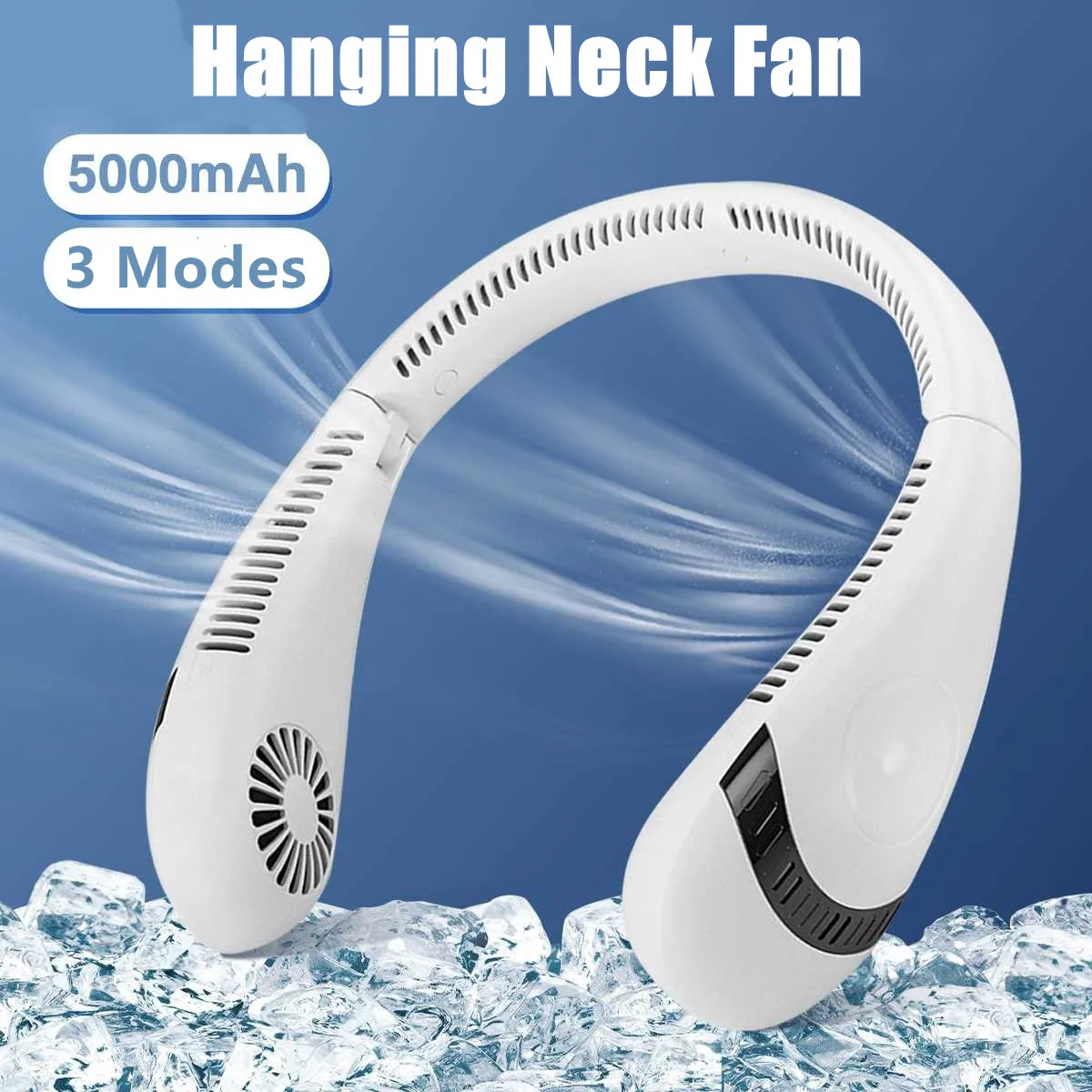 

5000mAh Leafless Hanging Neck Fan 360 Degrees Ventilador Fan USB Rechargeable Cooling Foldable 3 Speeds Fans For Travel Sport