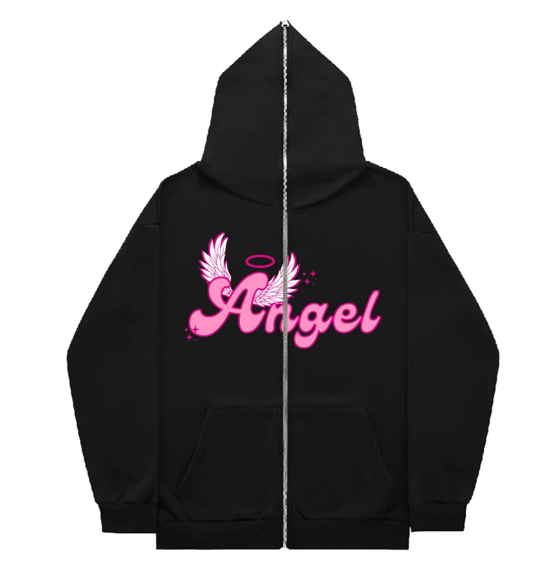 

2023 HOT Y2k Vintage American Style Hip Hop Men/Women Hoodie Goth Punk Harajuku Zip Print Unisex Streetwear Harajuku Tee Tops