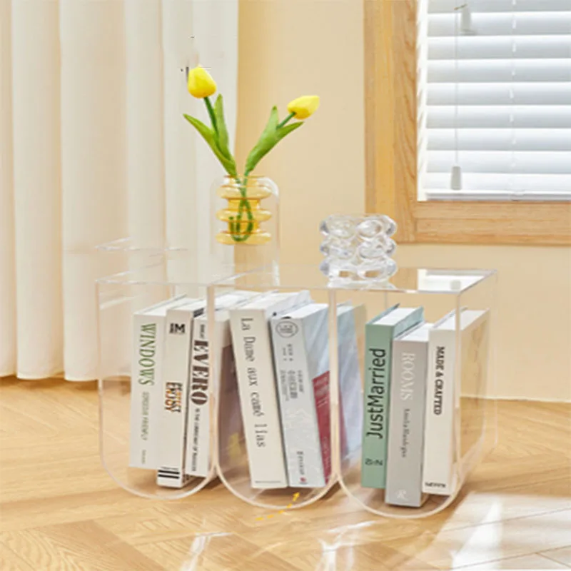 Acrylic Magazine Shelf Desktop Modern Simple Living Room Floor Storage Shelf Books, Newspapers And Materials Coffee Table