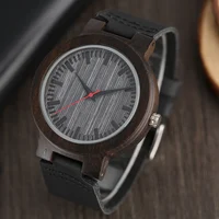 Vintage Ebony Wood Genuine Leather Watch for Men Women Stylish Casual Styles Red Seconds Simple Dial Wooden Wristwatches 2