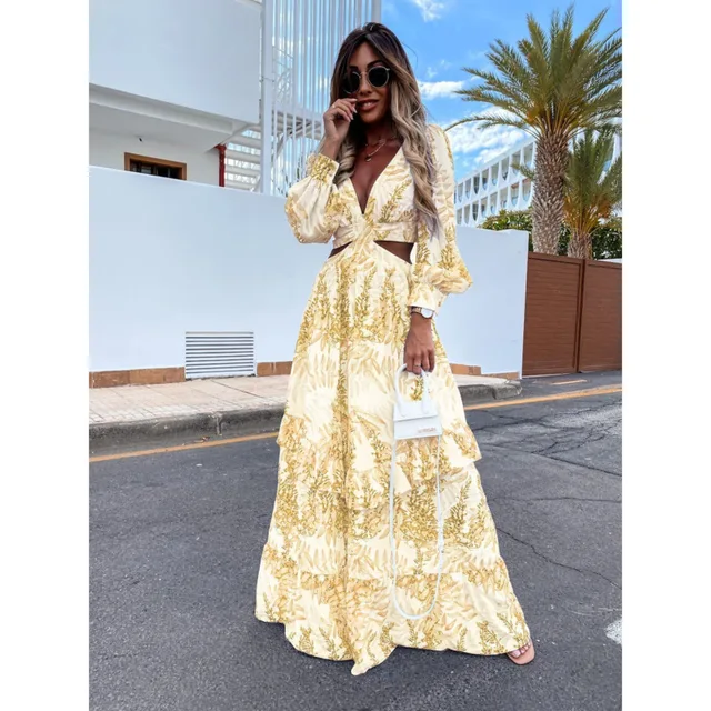 Women Tunic Beach Cover Up 2022 Summer Sexy V-Neck Backless Hollow Out Lantern Sleeve Maxi Dress Female Club Party Long Dresses 5