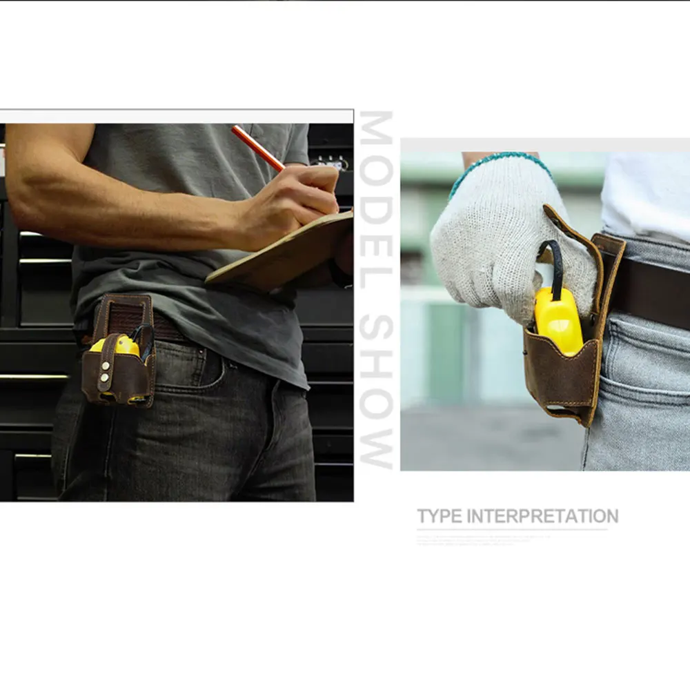 Genuine Leather Large Measure Holder Tool Tapes Holster Pouch Loop Attach to Belt for Carpenters Electricians Storage Kit Holder
