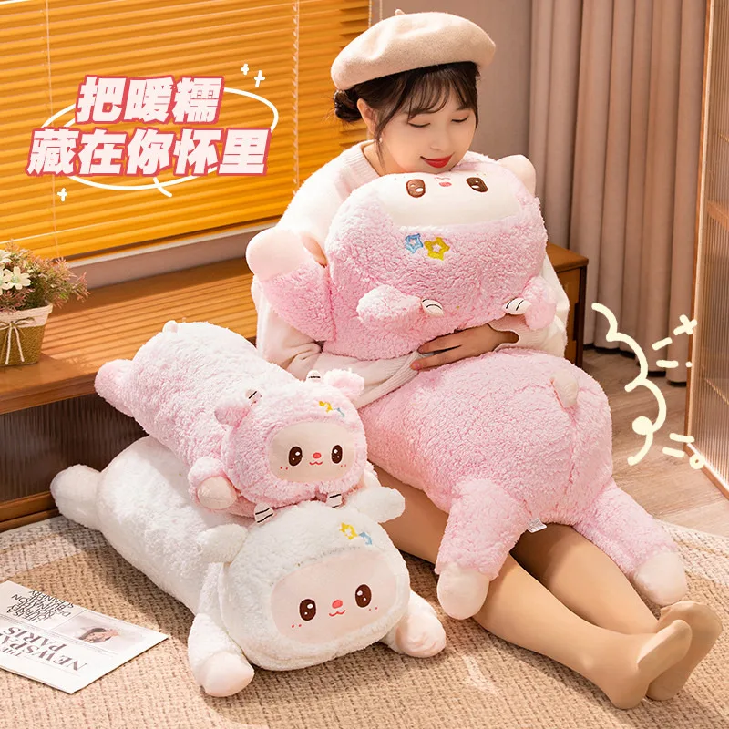 Kawaii Soft Stuffed Animals Fluffly Lying Sheep Plush Long Pillow Cute Lamb Dolls Baby Accompany Pillow for Girls Birthday Gifts