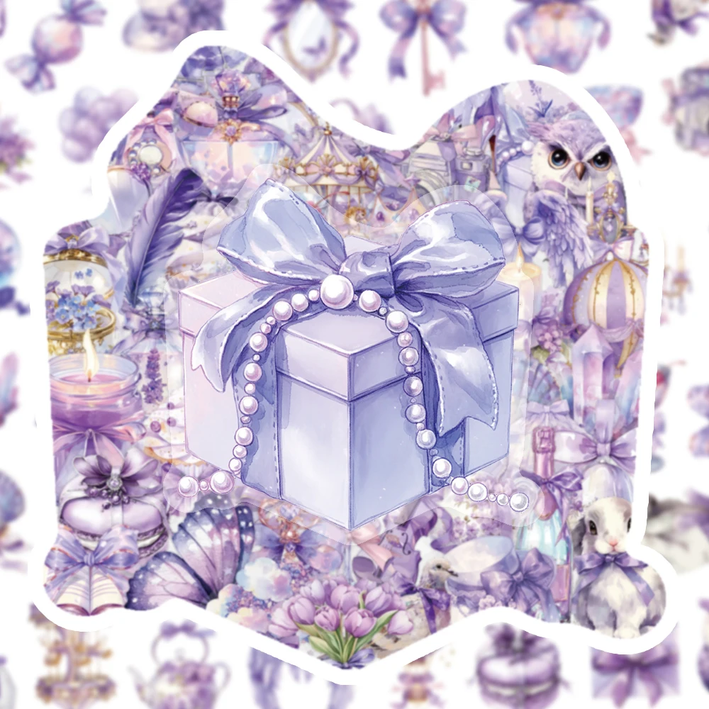 50개입 퍼플 드림 아트 PET 스티커 성 크리스탈 볼 토끼 고양이 리본 개인 맞춤형 DIY 물컵 책 전화 케이스 스티커