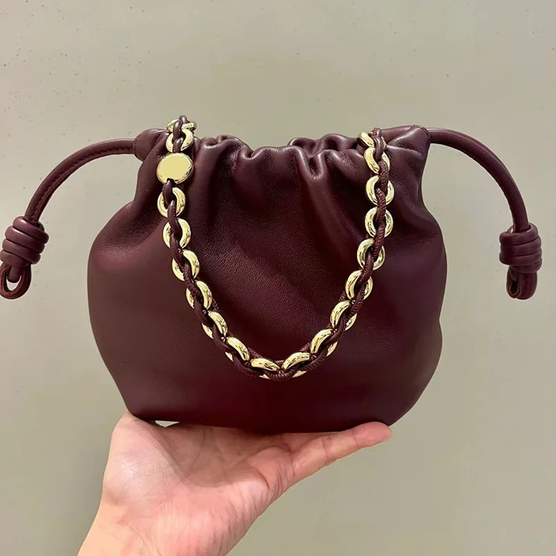 VIELINE New Women's Drawstring Cloud Bag Blessing Bag Hobos Bag Real Leather One Shoulder Crossbody Bag Casual Bucket Bag 5