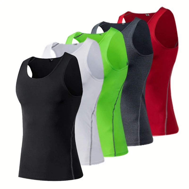 Mens Solid Color Tank Top Gym Clothing Summer Sleeveless Shirts Sport Fitness Tees Bodybuilding Workout Compression Fitness Vest