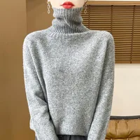 Women's Clothing New Fashion Autumn And Winter Merino Wool Pullover Solid Color Long Sleeve Basic Thermal Top 100% Wool Sweater - Image 5