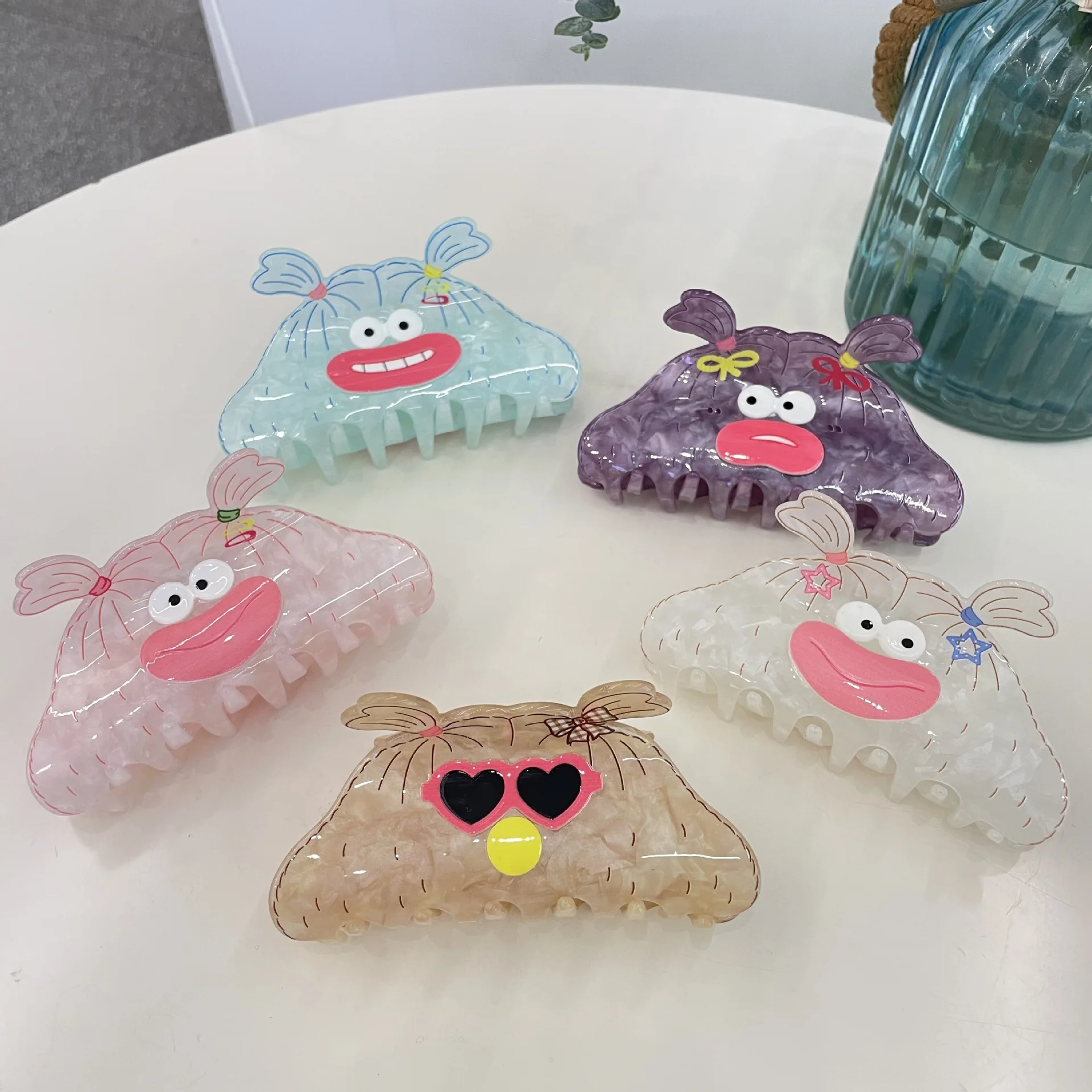 New Cartoon Hair Clips Cute Ugly Doll Hair Grab Candy Color Hair Claw Girl Ponytail Pigtail Kids Novelty Headwear Accessories big mouth and ugly girl