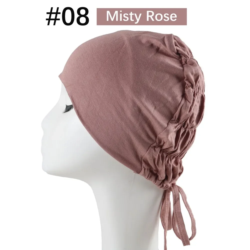 Turban Caps Tie Strap Lining Satin Silk Fashion Muslim Women Hijab Underscarf Caps Soft Cotton Head Wrap Islamic Arab Headscarf 4