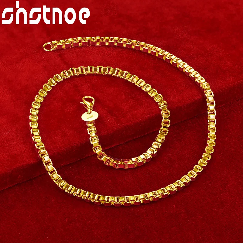 

SHSTONE 24K Gold 4mm Square Grid Chain Necklaces For Woman Men Fashion Party Wedding Engagement Charm Jewelry Lovers Choker Gift