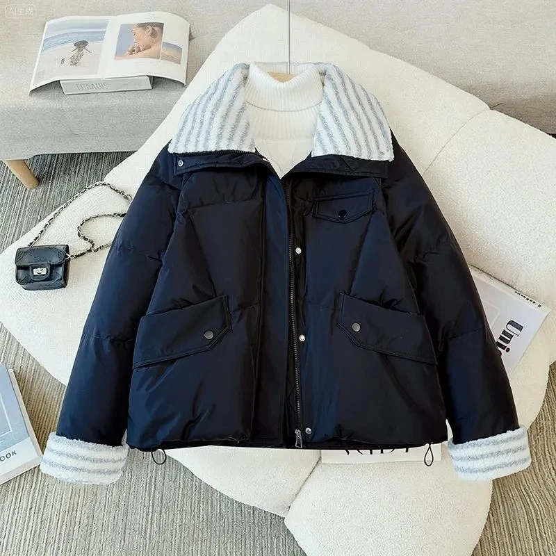 Down Cotton Jacket Women's Short 2025 Lamb Wool New Loose Cotton Jacket Winter Korean Version Thick Bread Jacket Lemon Yellow
