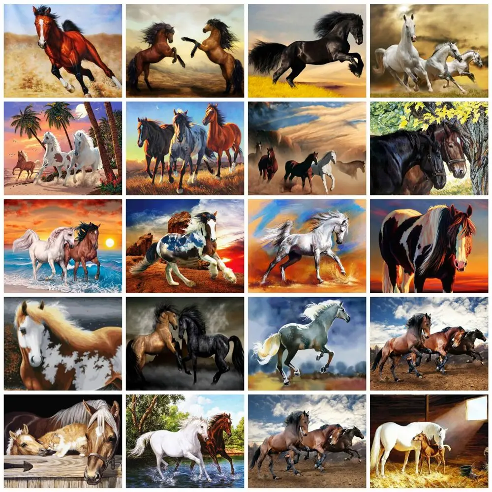 Huacan 5D Diamond Painting Horse Full Square/round Mosaic Embroidery Cross  Stitch Animal Sunset Handicraft Wall Sticker - AliExpress