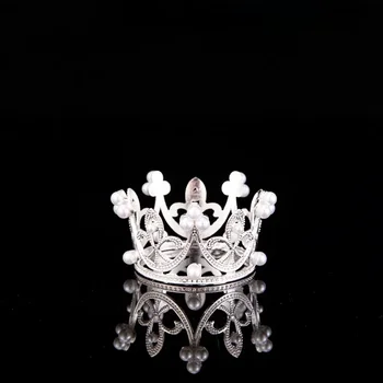 Mini Crown Cake Decoration Princess Topper Pearl Tiara Childrens Hair Accessories Wedding Kids Birthday Party Decorative 2