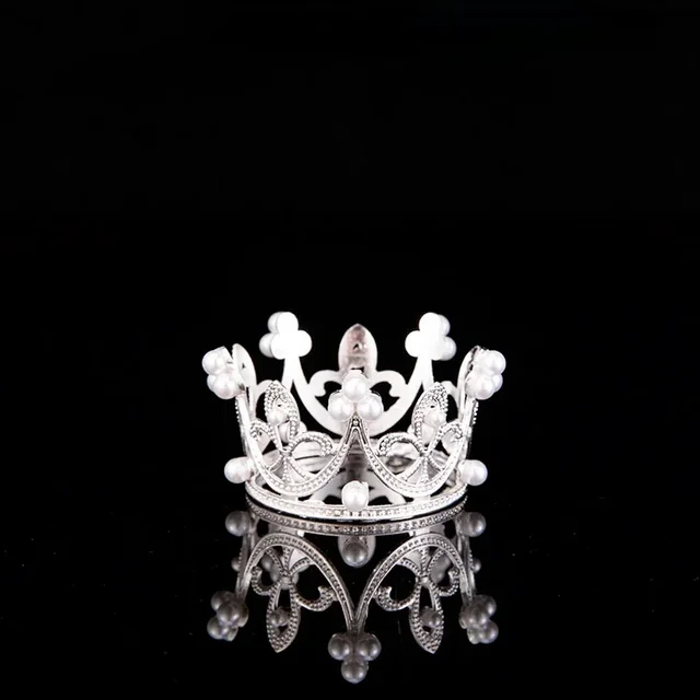Mini Crown Cake Decoration Princess Topper Pearl Tiara Childrens Hair Accessories Wedding Kids Birthday Party Decorative 2