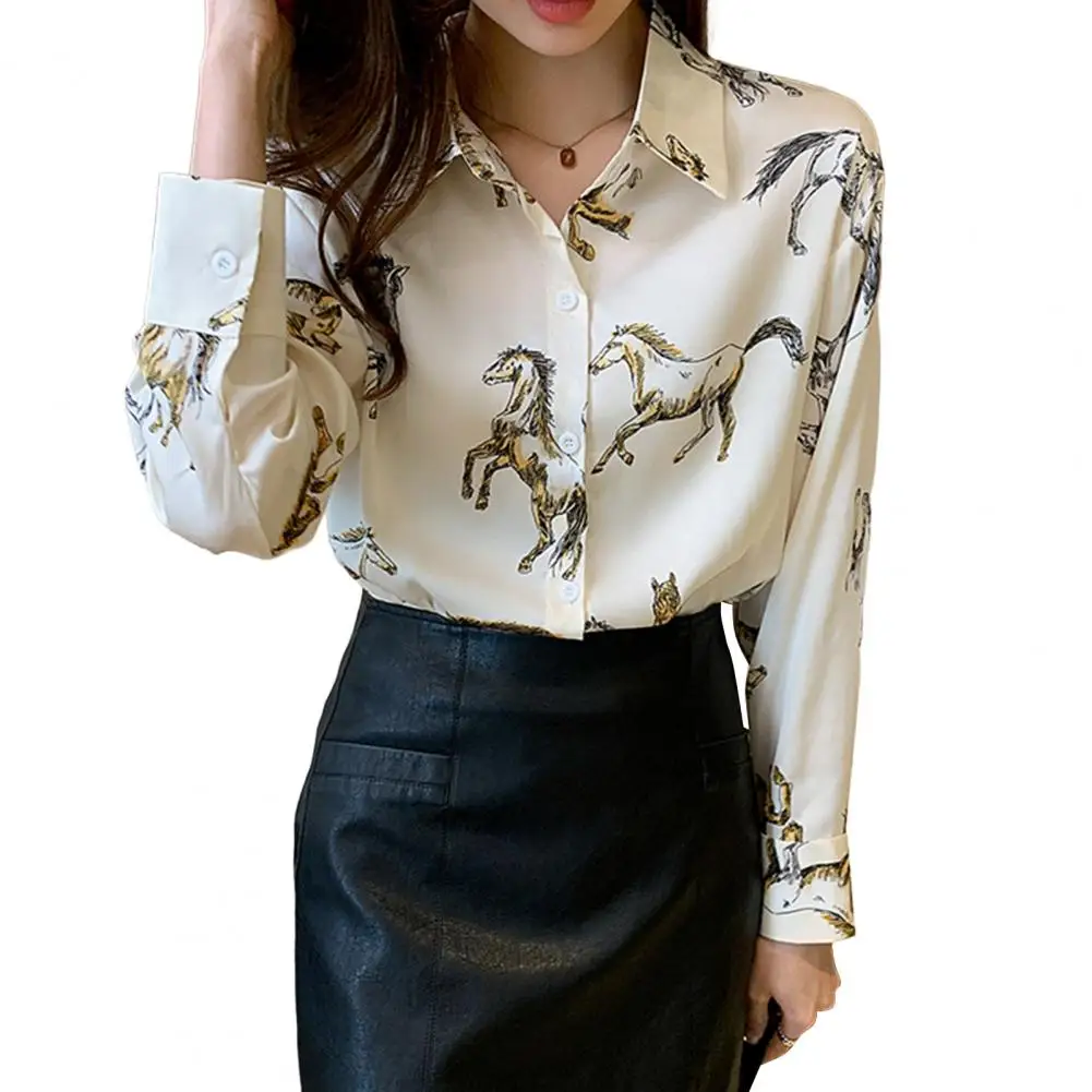 

Terrific Lady Shirt Soft Fabric Animal Pattern Lady Shirt Single-breasted Buttons Women Spring Shirt Women Garment