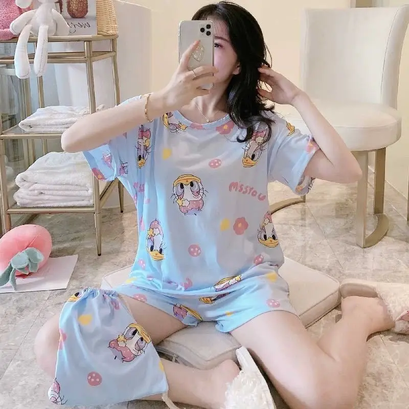Pajamas Women's Summer Mickey Minnie Cartoon Loose Pajamas Suit Student Short-sleeved Shorts Korean Version Home Clothes Suit 4