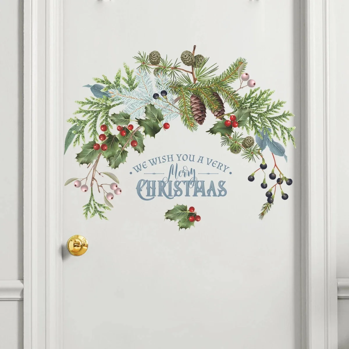 Description Picture 3 of itemGreen Plant Pine Cones Branch Wall Stickers Christmas Decoration New Year Decor Glass Window Door Posters Home Mural Vinyls