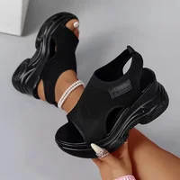 Sandales compensées respirantes pour femmes, style coréen, à bout ouvert, en maille tricotée, pour l'été 3