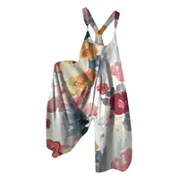 Autumn Women Floral Tribal Print Patchwork Wide Leg Jumpsuit Party Fashion O-Neck Overalls Lady Asymmetrical Jumpsuit Robe - Image 6