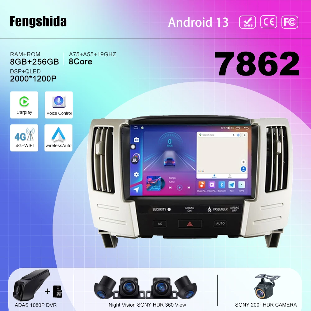 

7862 CPU Android 13 For Lexus RX RX300 RX330 RX350 RX400 RX450 TOYOTA Harrier 2003-2008 Auto Radio multimedia player navigation