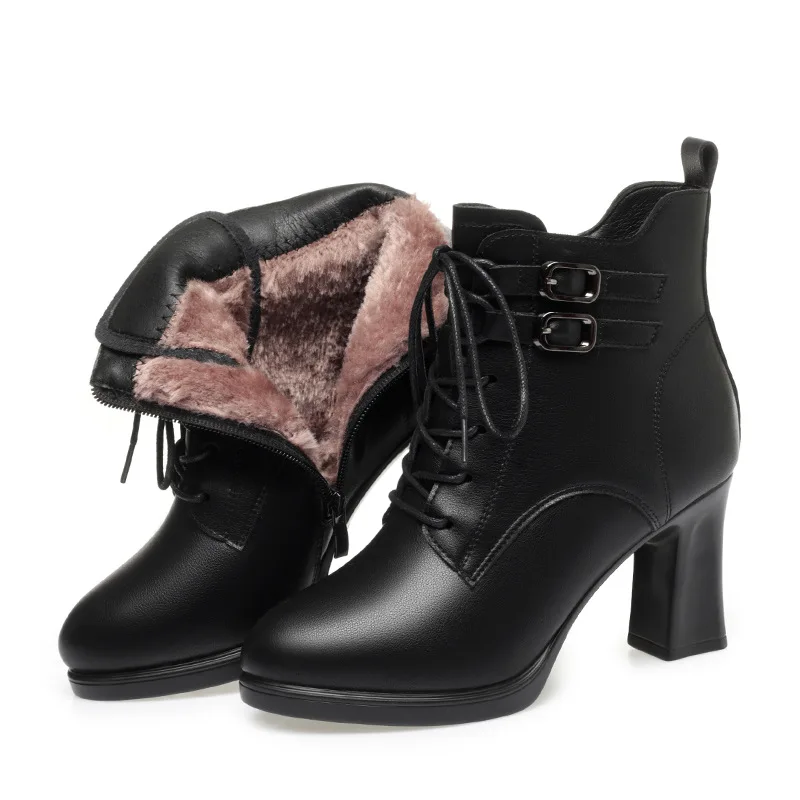 Double Buckle Block High Heels Boots Platform Shoes Winter