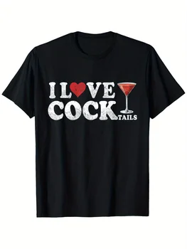 Women’s Funny "I Love Cocktails" Pattern T-shirt Humorous Drinking Joke Design Printed Casual Short Sleeved T-shirt Clothing 1
