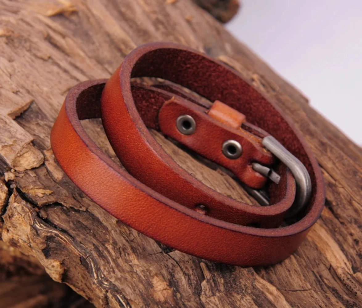 G558 Black Surfer Classic Men 2 Wrap Pelle Bovina Bracciale In Vera Pelle Polsino Polsino Chiusura Con Fibbia Ad Ardiglione - Foto 2