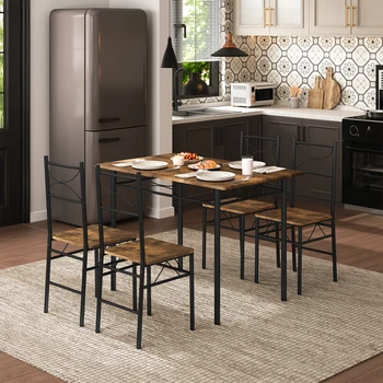WOLTU Set da pranzo Tavolo da pranzo con 4 sedie per 4 posti Tavolo da cucina con struttura in metallo Tavolo da ristorante rettangolare Sala da pranzo 1