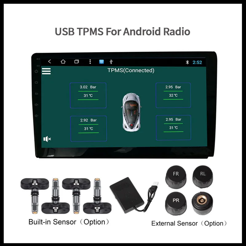 

Car Tire Pressure Monitoring System Internal External 4 Sensor for Car Raido Android Multimedia gps DVD Player SKIG USB TPMS