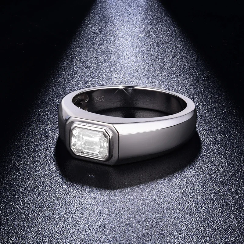 Follow Cloud 5*7mm 1.0ct Emerald Cut Moissanite Diamond Engagement Ring for Men 925 Sterling Silver Plated 18K Gold Wedding Band 5
