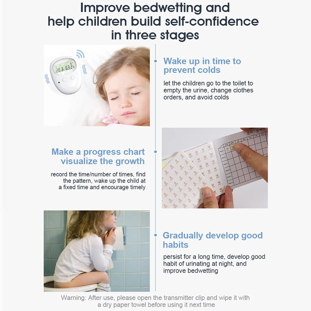 Wireless Bedwetting Alarm Pee Alarm with Receiver for Boys Grils Kids Potty Training Elder Care 10-20M Range Vibration Reminding