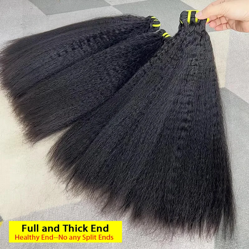 Double Drawn Kinky Straight Hair Bundles 100% Human Hair Weave Vietnamese Raw Hair Bundles Coarse Yaki Extension Full Thick #1B 3