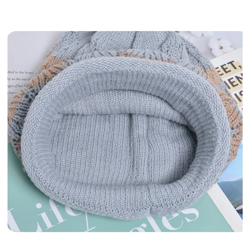 Panama Women's Winter Warmth Pile Thickened Wool Knitted Pullover Hat Big Headband Cold Protection Cap H159_voghion.com