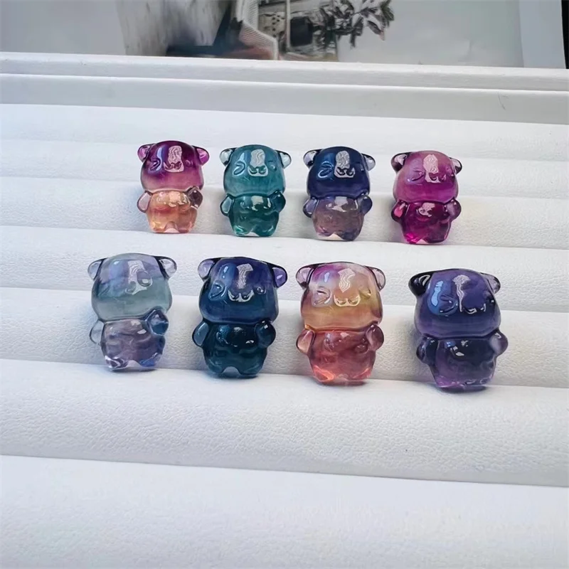 

10PCS Natural Fluorite Halloween Bear Pendant Jewelry Making For Pendant Gemstone Crystal Healing Carved Animal Gift 18MM