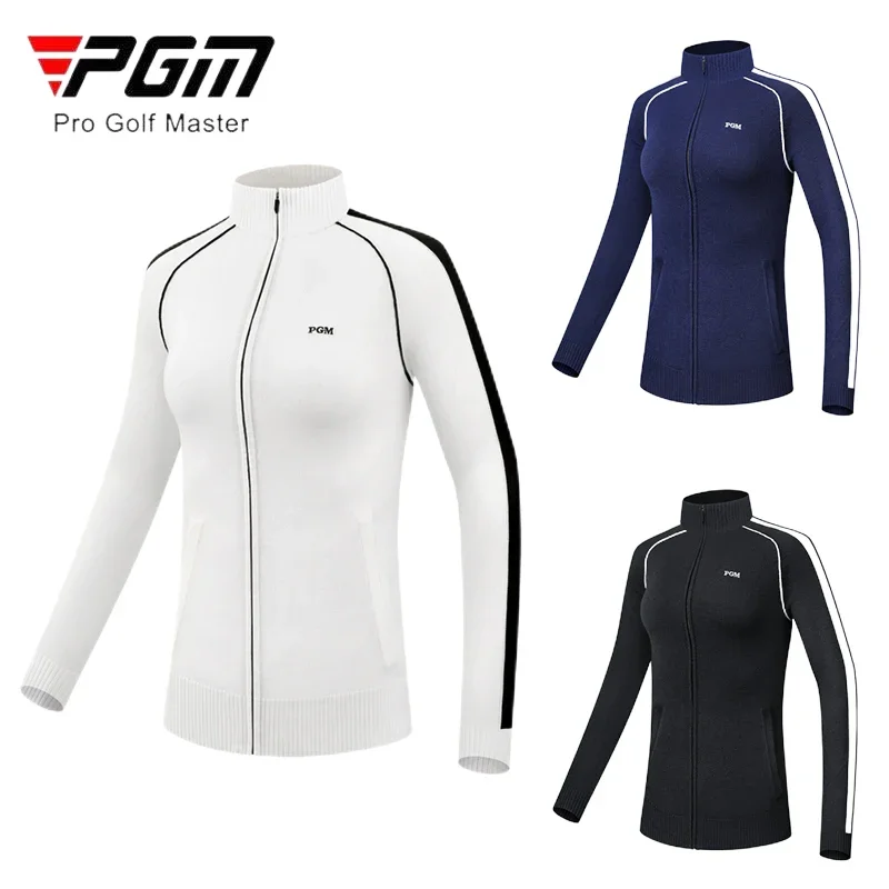PGM Women Keep Warm Golf Jacket Winter Ladies Knitted Stand Collar Sweater Women Slim Long Sleeve Cardigan Full Zipper Golf Coat