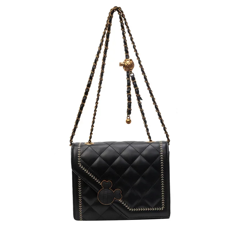 Diamond Pattern Chain Women's 2024 New Solid Color Maillard Commuter Shoulder Messenger Premium Textured Small Square Bag