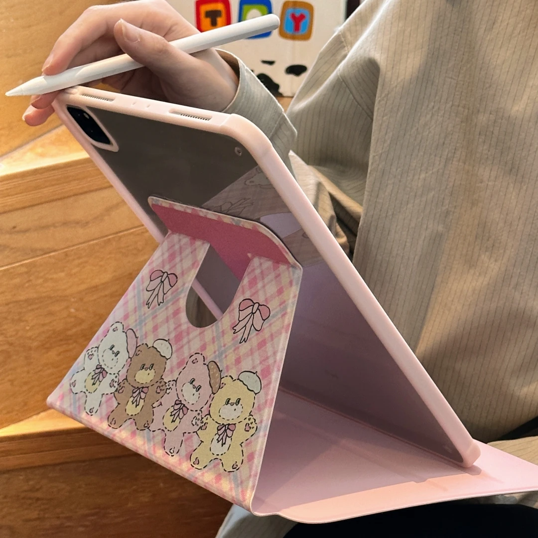 Pink Cartoon Bear Case for iPad