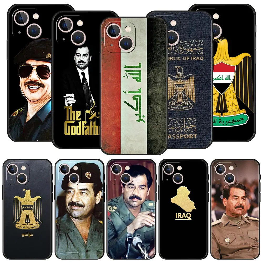 Saddam Hussein Iraq Flag For iPhone 11 12 13 15 14 Pro Max Phone Case X XR XS 7 8 Plus SE 2020 Black Soft Silicone Cover Funda