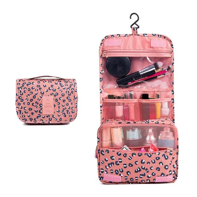 Nylon Hook Up Cosmetic Bag Women Travel Toiletries Storage Bag High Quality Waterproof Makeup Pouch Ladies Make-up Beauty Bag Pink Leopard