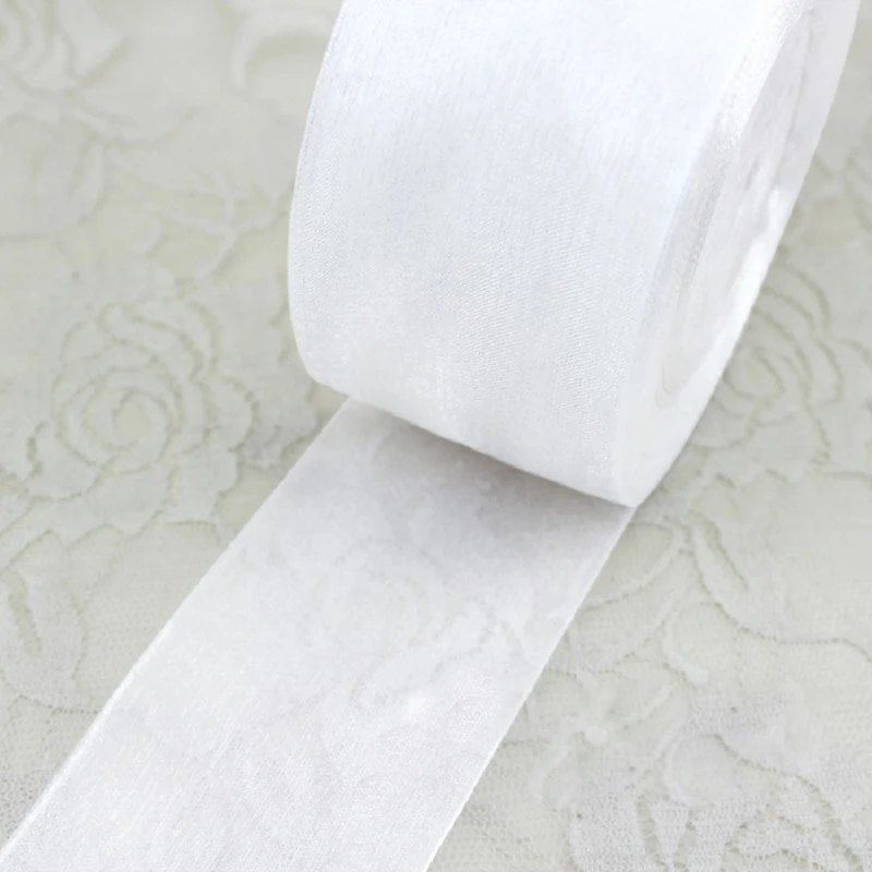 White Organza Ribbon for Gift Wrapping Decoration, Handmade DIY Ribbons, Wholesale, 50 Yards/Roll, 12mm, 15mm, 20mm, 25mm, 40mm,
