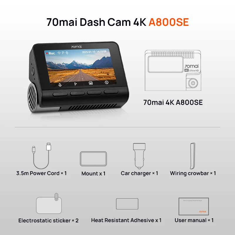 70mai Dash Cam 4K A800SE UHD A800S Upgraded Version Support